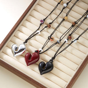新款时尚秋冬心形吊坠长毛衣绳链耳坠陶瓷手工编织男女通用长项链可定制 - Product Image 1