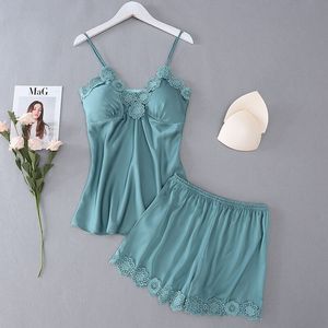 Conjunto de Pijama de Dos Piezas de Seda Artificial, Sexy y Cómodo, con Encaje, para <span class=keywords><strong>el</strong></span> Hogar - Product Image 1