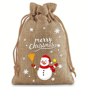 Bolsa de Arpillera con Diseños Navideños 13x18cm, Bolsa de Lino Navideña Reutilizable, Bolsa de Yute para Decoraciones Festivas y Envoltura de Regalos - Product Image 4