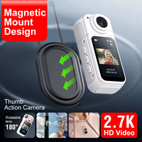 Caméra corporelle portable 2.7K, fixation casque magnétique, mini caméra d'action avec objectif rotatif à 180° et écran 1.47 pouces