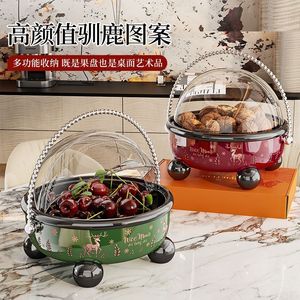 Fruit Bowl With Lid <b>Round</b> Large Capacity Dustproof Storage Tray For Home Living Room Coffee <b>Table</b> Snack Container - Product Image 1
