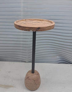 Modern <b>Round</b> Wooden Top <b>Side</b> <b>Table</b> with Marble Base and <b>Black</b> Metal Pedestal Contemporary Accent Furniture for Living Room Decor - Product Image 6