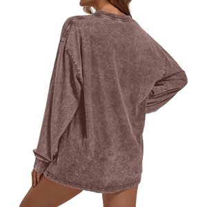 Camiseta de Manga Larga Oversize con Cuello Redondo FOXA para Mujer, Ajuste Holgado, Estilo Vintage, Lavado Ácido, Color Sólido, Talla Grande, Sudadera de Algodón - Product Image 4