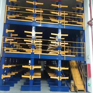 מדף קנטילבר עץ מחוזק פלדה לאחסון כבד, פלטפורמת לופט, מדף אחסון צינורות - Product Image 4