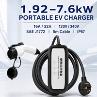 Conector de Carga para Vehículos Eléctricos de 0.92/3.84/7.6kW 120/240V CA, Tipo J1772, Contactos Plateados, LED de Seguridad, Cable TPE de 5m, Compatible con OEM/ODM