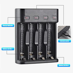 4スロットスマートユニバーサルバッテリー充電器（充電式電池用）リチウムイオン、ニカド、ニッケル水素、単三電池、単四電池対応 - Product Image 4