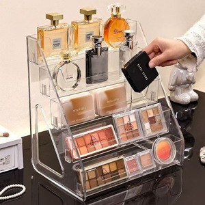 Acrylic Cosmetic <b>Storage</b> Rack Desktop Organizer With <b>Drawers</b> For Makeup Lipstick Nail Polish Eyeshadow Palette 10-20 L Capacity - Product Image 3