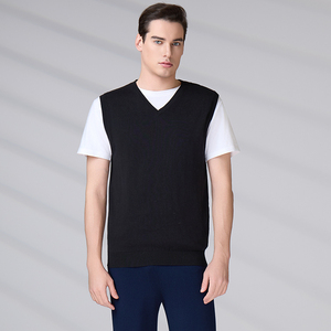 Vente en gros de débardeurs en coton tricoté de haute qualité avec logo personnalisé, pull en maille, gilet pour homme, col en V, sans manches - Product Image 1
