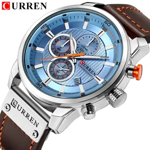 8291 Herren Quarz werk Armbanduhren Mode & Casual Lederband Legierung Gehäuse Auto Date