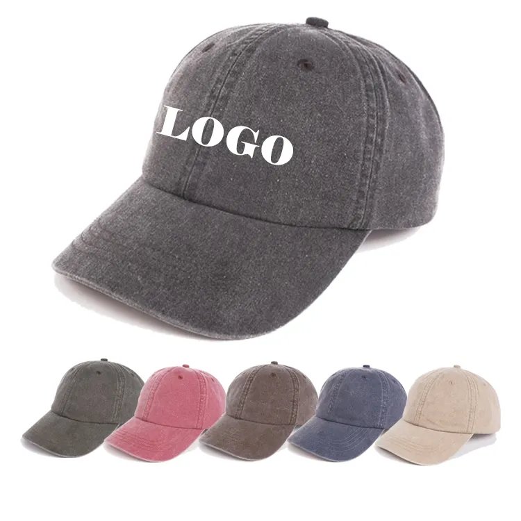 Branded Blank Unstructured Cotton Washed Distressed Hats 6 Panel Custom Embroidery Logo Unisex Vintage Dad Hat Baseball Cap