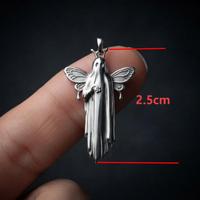 Pendentif breloque en acier inoxydable, motif fantôme gothique avec ailes de fée, thème spirituel de fantaisie sombre, mini-bijou pour collier, vente en gros