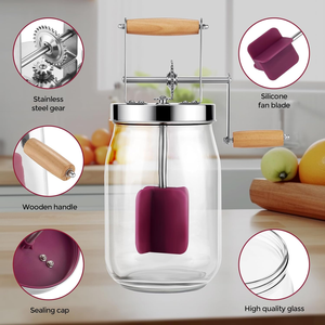 Bán buôn 1L 1.5L bơ churner Mason lọ thủy tinh bơ nhà sản xuất bơ churner Mason <span class=keywords><strong>Jar</strong></span> với bánh răng thép không gỉ và tay quay - Product Image 5