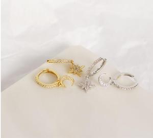 Wholesale Mini Huggie Hoop <strong>Earrings</strong> Starburst Crystal Gold Plated <strong>Dangling</strong> CZ Micro Pave <strong>Sterling</strong> <strong>Silver</strong> Moon Star Drop <strong>Earrings</strong> - Product Image 4