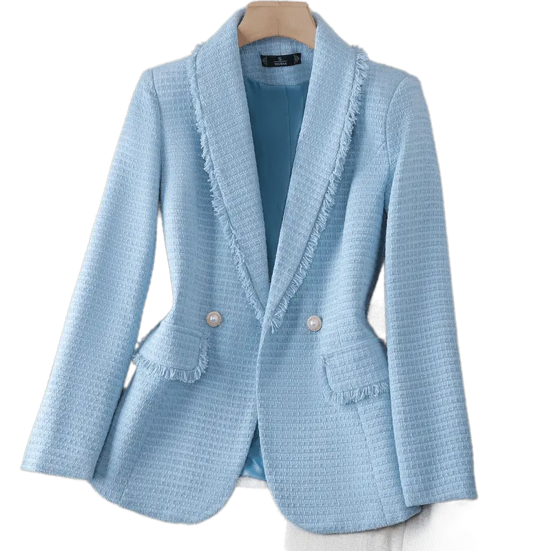 Blazer femmes ceinture mince et vestes travail bureau dame costume mince Double boutonnage affaires femme Blazer manteau