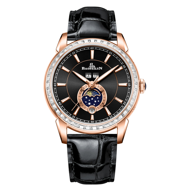 Fashionable Personalized Men's Stainless Steel Automatic Mechanical Watch Sapphire Crystal Genuine Leather Band Pointer