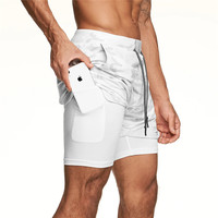 Shorts de compression cargo décontractés pour hommes, séchage rapide, respirants, double couche, avec doublure intégrée, pour la gym, le sport, la course à pied