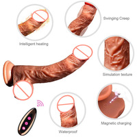 Énorme gode Double couche en silicone liquide femme adulte Gode de simulation électrique péristaltique télescopique chauffant