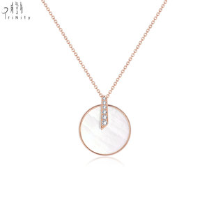 New Collection 18K Solid Rose Gold Natural White Mother-of-Pearl With Natural Diamond Pendant Necklace For Women Engagement Gift - Product Image 2