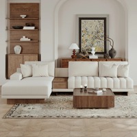 Ensemble de canapés modulaires en forme de L de haute qualité, style moderne, avec pieds en bois, style italien, tissu blanc, canapé sectionnel pour salon