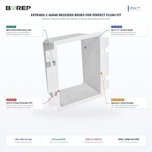 Boîtier <span class=keywords><strong>d</strong></span>'extension électrique en PVC à 2 modules BAREP SNW-80, homologué CETLus, UL 514C, UL94 V2, résistant au feu, pour prise murale standard américaine - Product Image 2