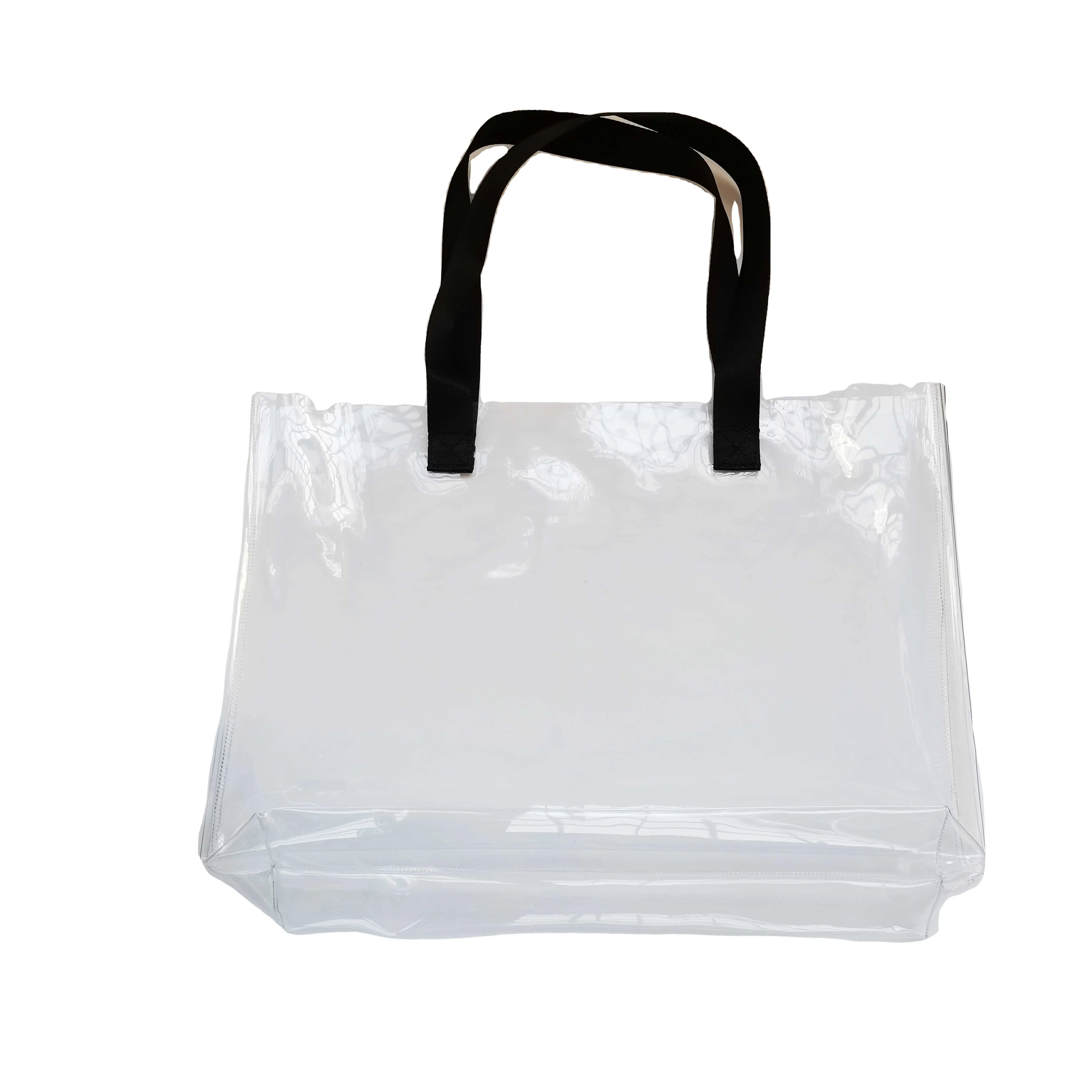 スタジアム承認環境レディファッション透明ビニールPVCトートバッグクリアラージビーチバッグ