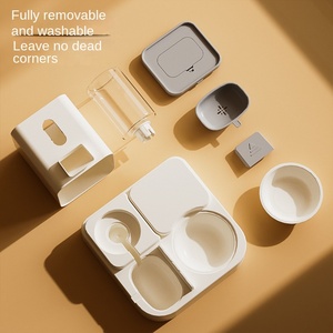 Bol d'alimentation en eau automatique deux-en-un en plastique pour chat et chien Nouvelles fournitures pour animaux de compagnie en gros avec bol en acier inoxydable - Product Image 4