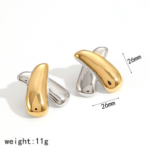 X-Shaped Stainless Steel <b>Stud</b> Earrings 18K Gold Plated <b>Titanium</b> Steel Geometric Alphabet Fashion Women's Earrings - Product Image 5