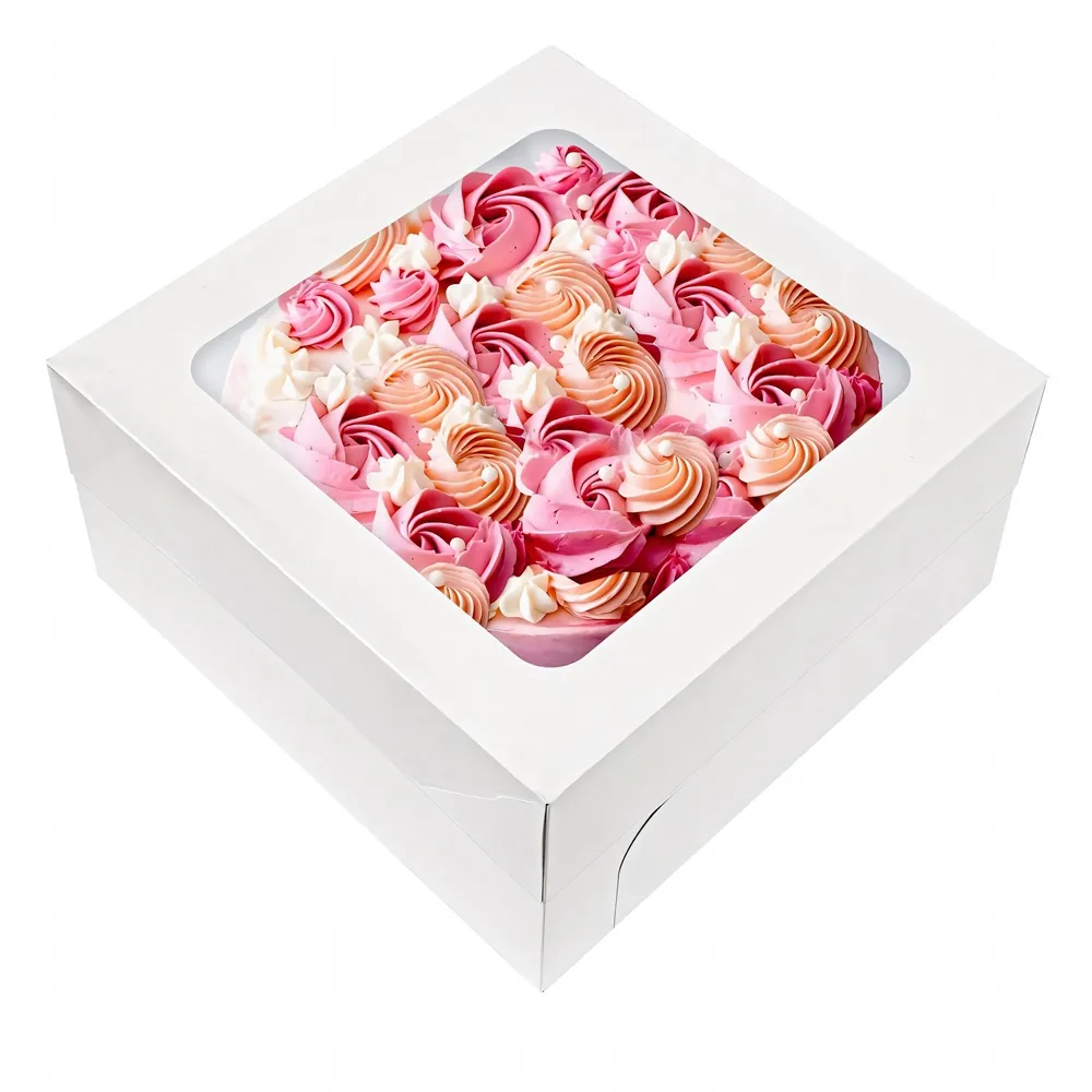 Panneau de 10 pouces petit hexagone de conception cylindrique imprimé décoratif violet rose 10X10 boîte à gâteau de lune en carton de 12 pouces