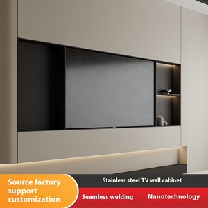 Meuble <span class=keywords><strong>TV</strong></span> moderne de luxe 75 pouces <span class=keywords><strong>niche</strong></span> murale en acier inoxydable <span class=keywords><strong>avec</strong></span> LED pour la vente en gros de meubles de maison fabricants pour le salon - Product Image 4