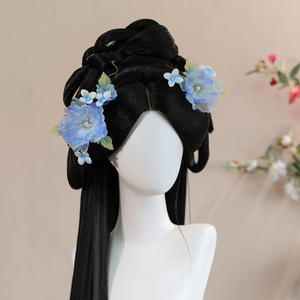 2026 Summer Original Design Ancient Style Handmade Silk <b>Flower</b> Blue Hanfu Hair Clip <b>Sweet</b> Makeup Styling Perforated <b>Flower</b> Hair - Product Image 1