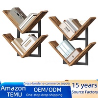 Étagère murale en bois vintage, bibliothèque décorative pour salon, étagère triangulaire à deux niveaux en bois massif, support de rangement multifonctionnel à visser