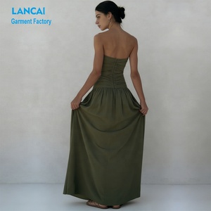 <span class=keywords><strong>Robe</strong></span> longue trapèze sans bretelles en coton et <span class=keywords><strong>lin</strong></span> de haute qualité, personnalisable avec marque privée, pour femmes – Fournisseur de vêtements - Product Image 3
