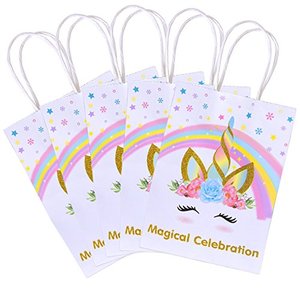 Sacs cadeaux en papier personnalisés <span class=keywords><strong>licorne</strong></span> avec poignées, sacs à friandises arc-en-ciel pour les fêtes d'anniversaire des enfants, emballage de bonbons - Product Image 4