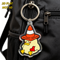 Porte-clés Canard Mignon dans un Cône de Signalisation, Design Poussin Tenant un Cœur, Pendentif en Acrylique Transparent avec Chaîne et Anneau Métallique pour Sacs ou Clés
