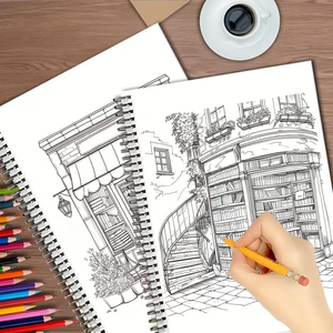 Livre de coloriage pour adultes sur l'architecture des devantures de librairies, 24 pages, illustration détaillée, cadeau de relaxation - Product Image 3