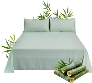 <b>Bamboo</b> Fiber Fitted <b>Sheet</b> Set Solid Mint Green Breathable Woven Minimalist Style All Season Home Use Adult Size - Product Image 2