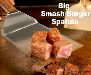Set di 4 Utensili per Barbecue con Bordi Smussati e Manico in Legno, Spatole per Griglia e Spatole in Metallo - Product Image 5