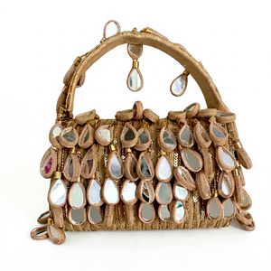 Bohemian Rattan <b>Handbag</b> With Mirror <b>Sequins</b> And Pearl Embellishments For Women Wedding Party Clutch - Product Image 1