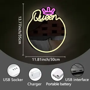 Kraliçe Neon burcu dim LED kazınmış ayna ev stüdyo sevgililer günü doğum günü hediyesi duvar asılı Bar düğün mağazaları merkezi DC - Product Image 2