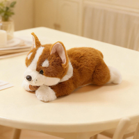 Peluche Corgi 26 cm assis et 32 cm couché, chien en peluche noir/jaune, rembourrage en coton PP, poupée en peluche courte et douce, 3 ans et plus