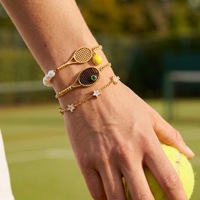 316L Edelstahl Tennis Charm Armband für Frauen Schläger Ball Stern Zirkon Perle Goldton Stapelbar Wasserdicht Geschenk für Sie