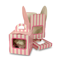 Boîte à cupcakes pliable en papier avec bord festonné, fenêtre supérieure et 4 compartiments, blanche, vierge, pour emporter