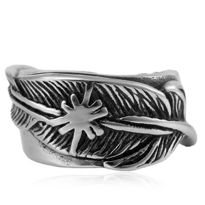 yunnique Men's Feather Open <b>Ring</b> <b>Titanium</b> Steel Bold Retro Punk Style Jewelry Gift - Product Image 4