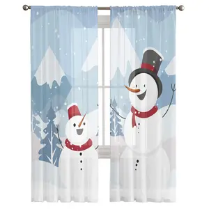 Christmas Tree Snowman Elk Winter Santa Print Curtains Cafe Holiday Window Curtains For The Living Room Luxury
