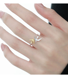 Groothandel Fijne Sieraden S925 Sterling Zilver Tweekleurig Onregelmatige Textuur Vogel Wijsvinger <span class=keywords><strong>Ring</strong></span> voor Vrouwen - Product Image 6