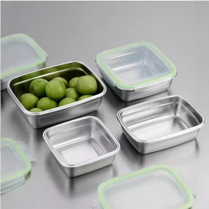 กล่องเก็บอาหารสแตนเลส 304 ทรงสี่เหลี่ยมผืนผ้า ปิดสนิทพร้อมฝาแบบคลิป สำหรับตู้เย็น กล่องอาหารกลางวันสำหรับเดินทาง - Product Image 1