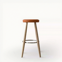 Tabouret de bar moderne en bois massif nordique et cuir véritable pour salle à manger et salon