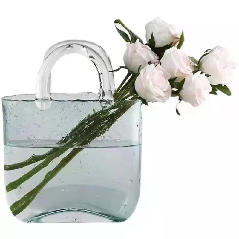 Creative Flower Glass Vase Decorative New Design Bag Shape Glass Vase for Home Office Kitchen Decoration