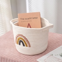 Panier rond en corde de coton tissé, créatif, portable, moderne, durable, écologique, avec poignée, pour le rangement de cosmétiques, livres, magazines