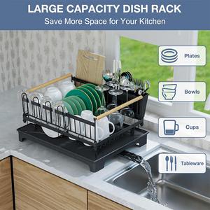Escurridor de Platos de Metal Único para Fregadero de Cocina, con Bandeja de Drenaje, Estante de Almacenamiento de Metal para Platos - Product Image 4